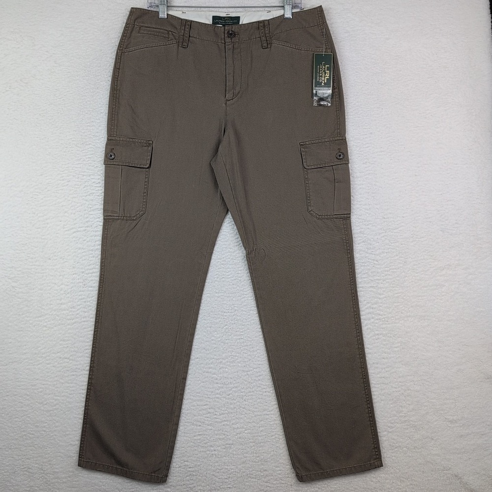 NWT Lauren Ralph Lauren Cargo Pants Women's 12 LRL Olive Green Chino Cotton